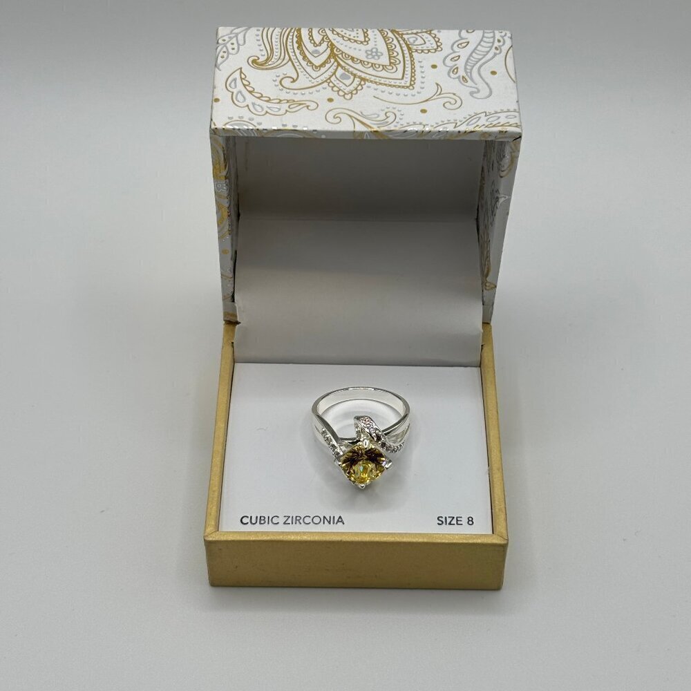 NWOT Charter Club Women's Silver Yellow Stone Cubic Zirconia Bling Ring Size 8